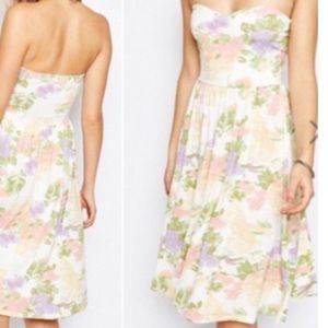 ASOS Women's Strapless Floral Dress - Midi | Color: White | Size: 6